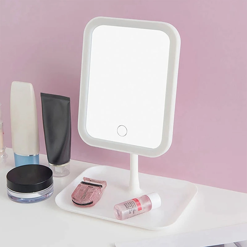 Portable Travel 3-Color Touch Adjustable LED Light Cosmetic Mirror, USB Rechargeable, 90 Degree Free Rotation