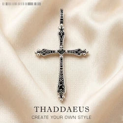 Pendant Black Royalty Cross,Real 925 Sterling Silver Jewelry Europe Accessories Gift For Woman Men