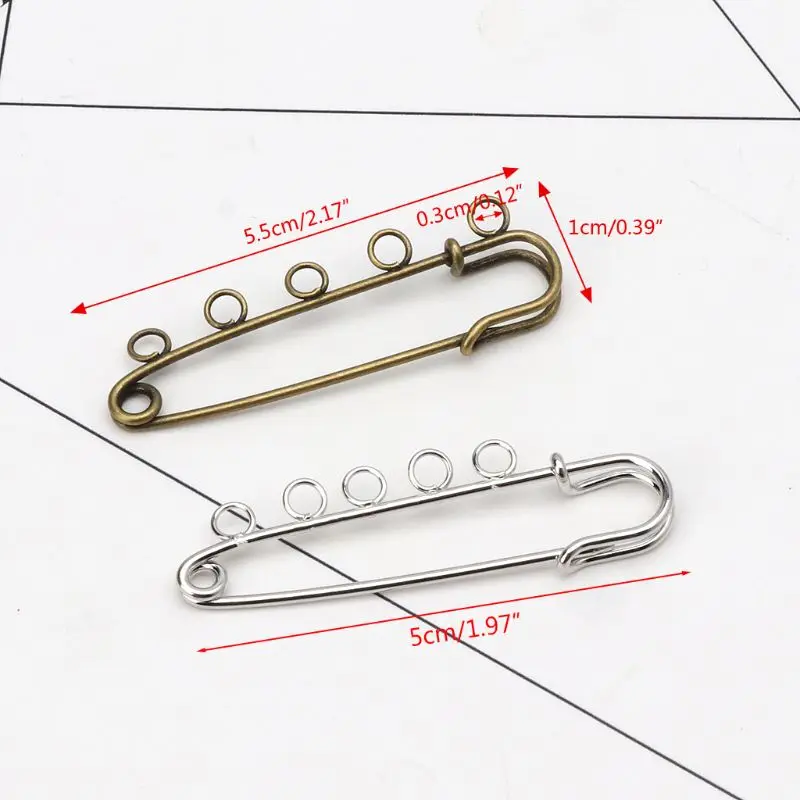 Fashion 10 Pieces Silver Bronze Lapel Pin 5 Holes Safety Pins Brooches for Girls