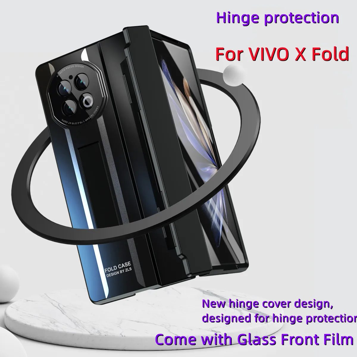 Armor Phone Case For VIVO X Fold 2 Plated Flat Hinge Full Package Cover Come with Glass Front Film And Folding Bracket