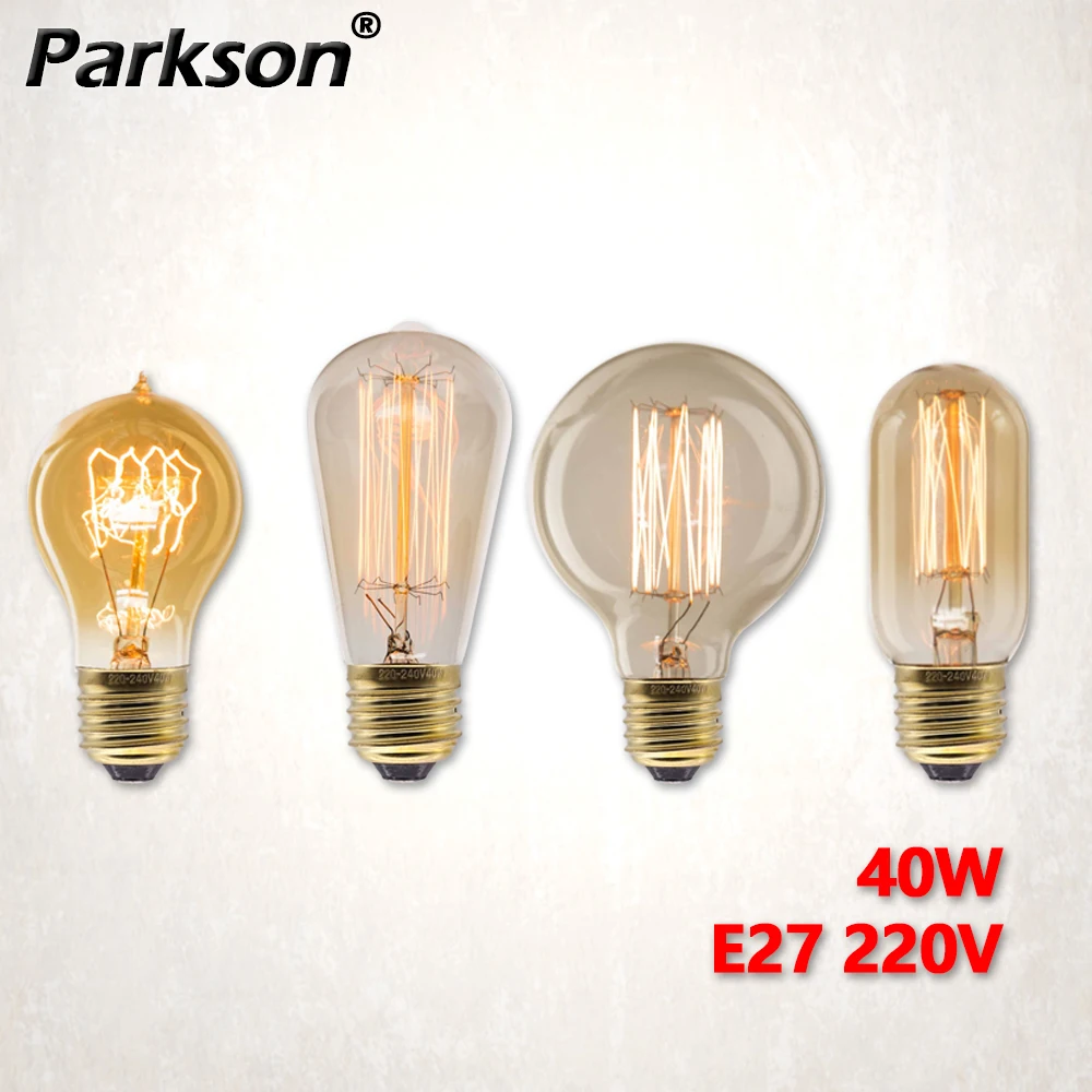 Retro żarówka Edison E27 220V 40W ST64 G80 T45 A19 Ampułka Vintage Edison Żarówka Żarówka Żarówka do domu Decor