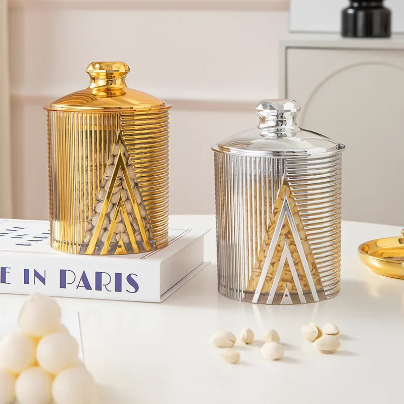 Rich Gold Decorative Footed Candy Buffet Display Elegant Storage Jar Wedding Organizer Canisters Kitchen Airtight Containers Set