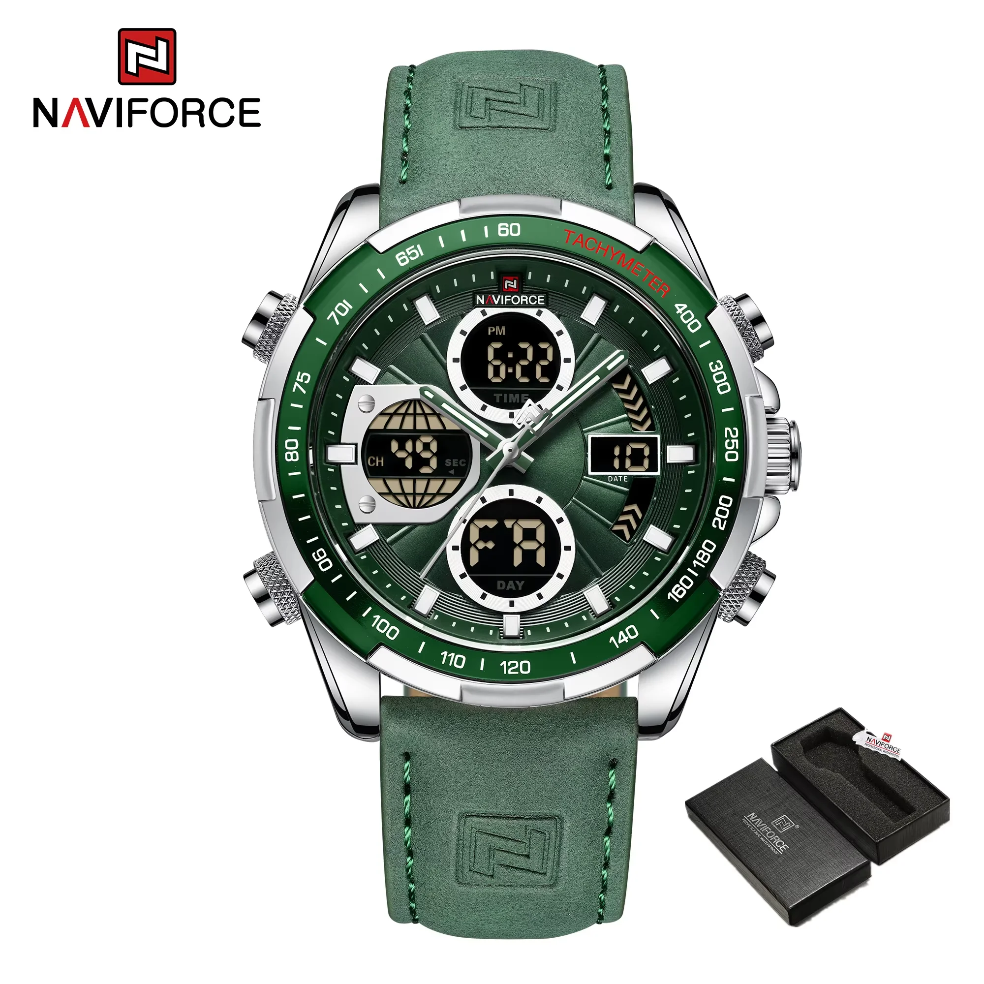 NAVIFORCE Modische Militäruhren für Herren, luxuriöse Original-Sport-Chronographenuhr Wasserdichte Quarzuhr, digitale Armbanduhr