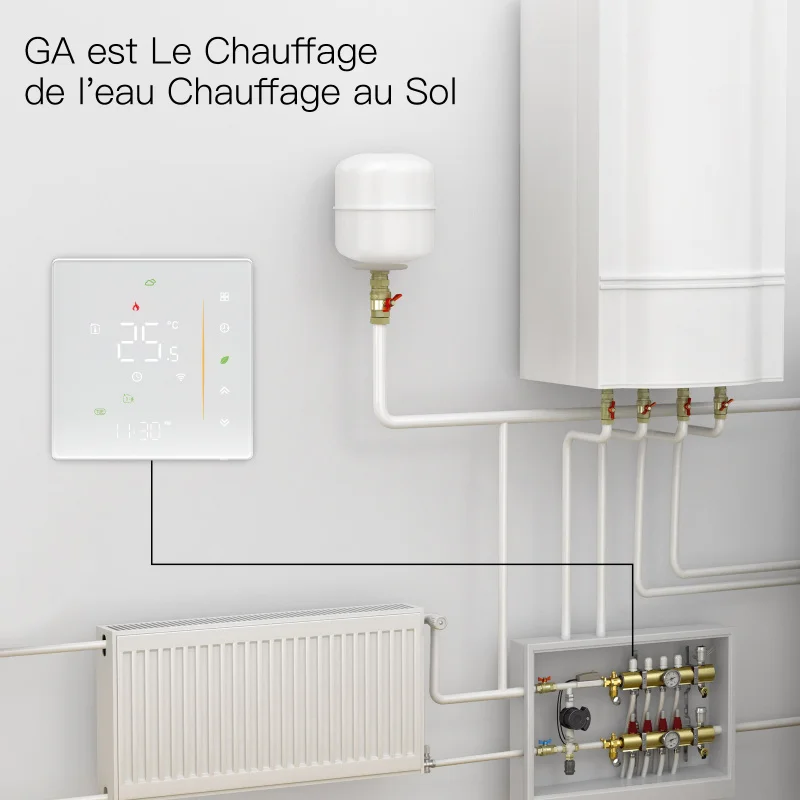 เทอร์โมสตัทอัจฉริยะสำหรับบ้านแบบกราฟฟิตี้ ไวไฟ |   รองรับการให้ความร้อนด้วยน้ำ/ไฟฟ้า |   หม้อต้มน้ำ / เหมาะสำหรับระบบทำความร้อนใต้พื้น |   ประหยัดพลังงาน