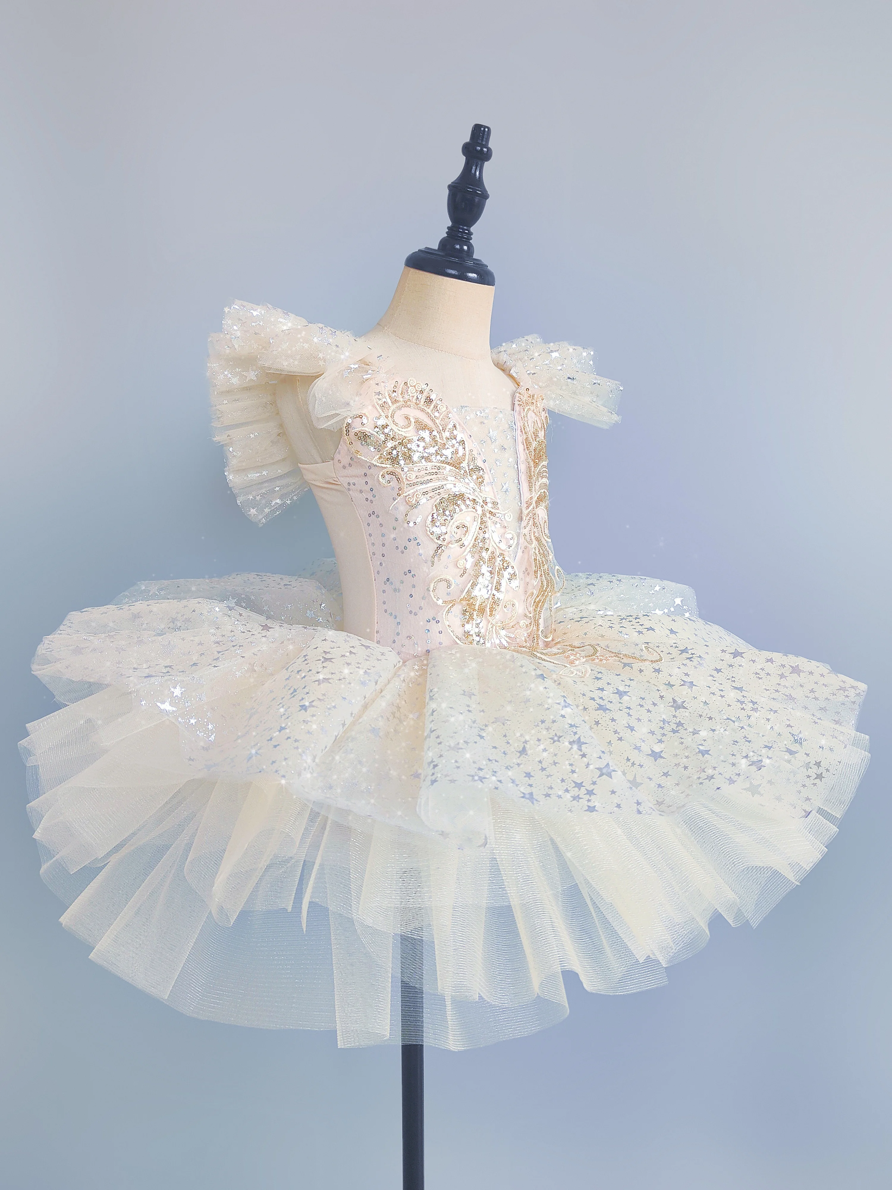 Kids Sequined Ballet Dress Performance Clothes Beige Girls Modern Dance Skirts Gymnastic Children Ballet Tutu Dance Clothes