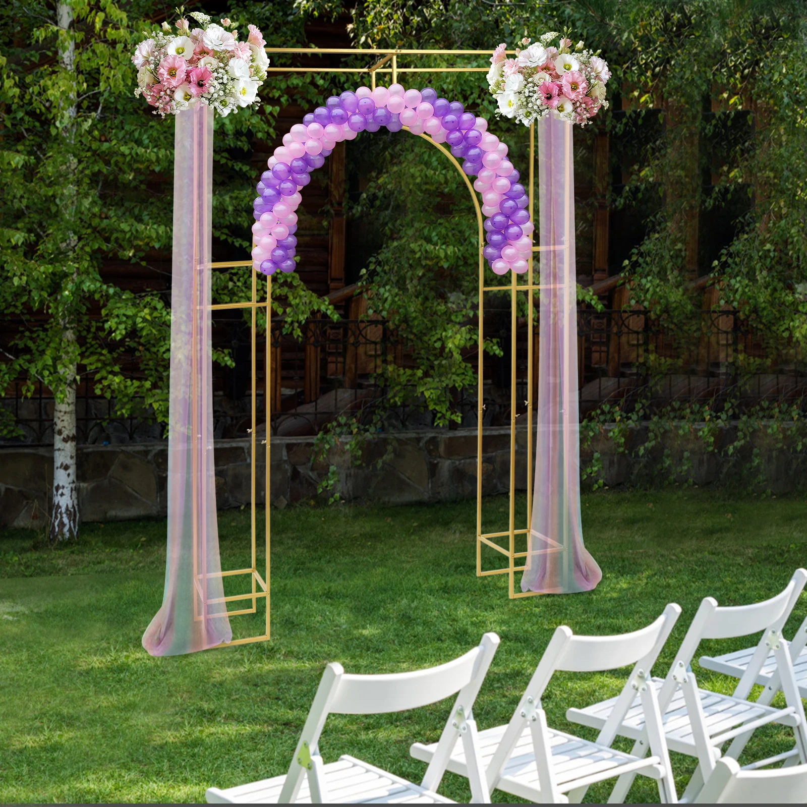 Gold Wedding Arch Stand Carbon Steel 44LBS Capacity Sturdy Reusable For Weddings Parties Garden Decor Easy Assembly