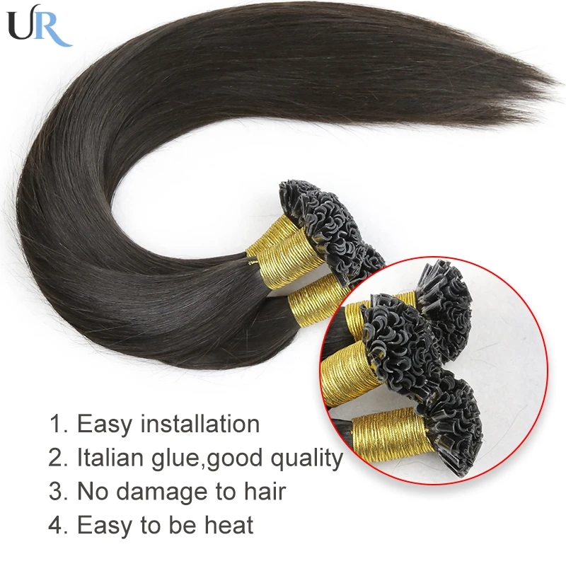 U Tip Human Hair Extensions Remy Fusion Hair Extension Keratin Glue Nail Bond Capsule Natural Straight Hair