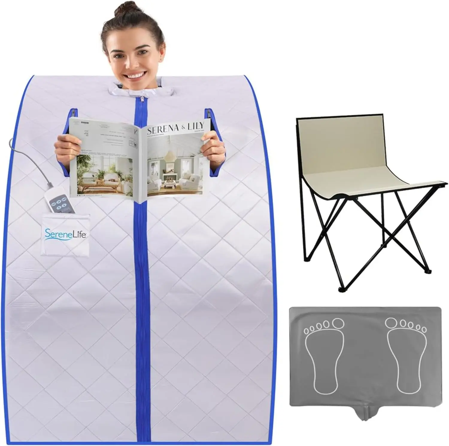 

Portable Infrared Sauna Tent with Heated Foot Pad, Folding Chair & Remote Control for Home Spa Relaxation
