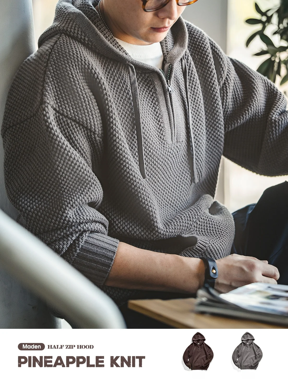 

Мужская толстовка Maden Workwear American Casual на молнии, утепленный вязаный свитер прямого кроя с длинными рукавами для весеннего сезона