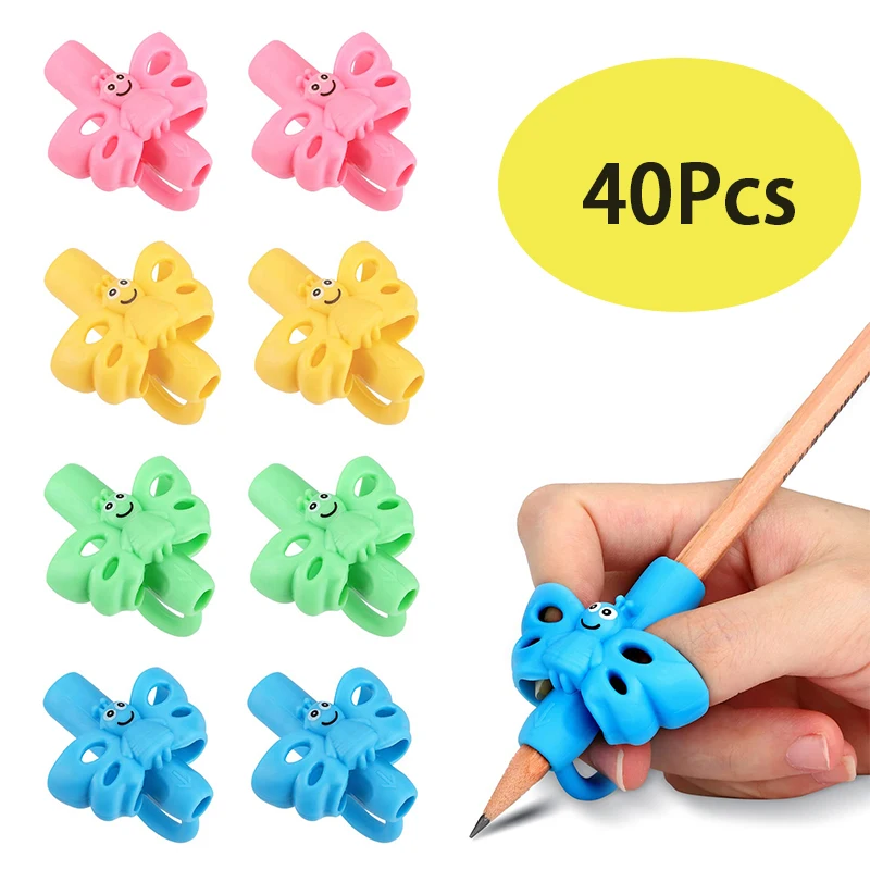 Borboleta Quadro Correção Postura, Pen Holder, Estudante Papelaria, Aderência, Iniciante, Presente Bonito, Jardim de Infância, 40Pcs