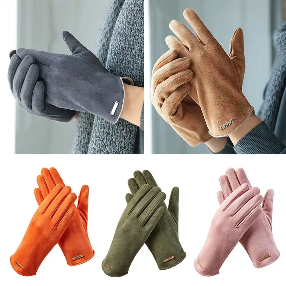 Fashion Suede Touch Screen Gloves Thicken Velvet Driving Mittens Warm Windproof Ski Gloves Women