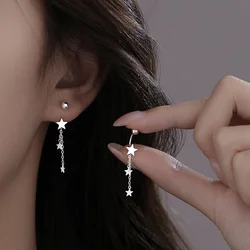 925 Silver Needle Tassel Chain Star Drop Earring For Women Girls Elegant Jewelry e1049