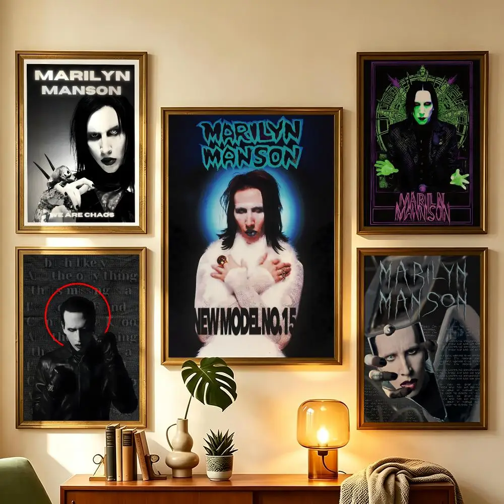 Marilyn Manson Trendy Rock Band Music Self-Adhesive Poster Waterproof Removable HD Print for Living Room Home Theater Poster