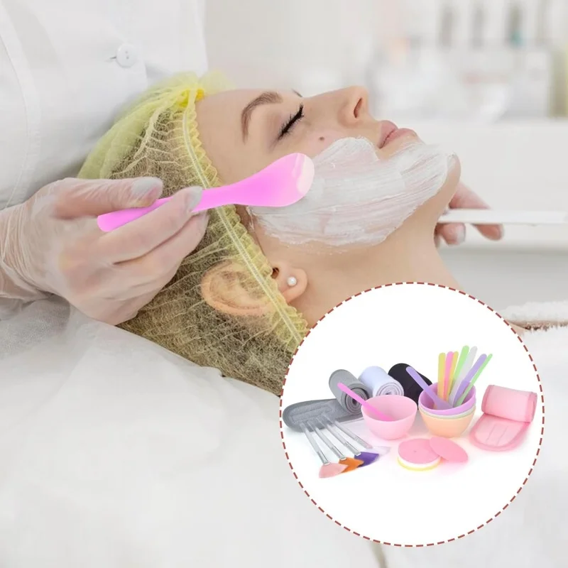 Face Mask Mixing Bowl Set DIY Facemask Mixing Tool Kit with With Face Wash Headband Facial Mask Bowl Spatula Stick Skincare Tool