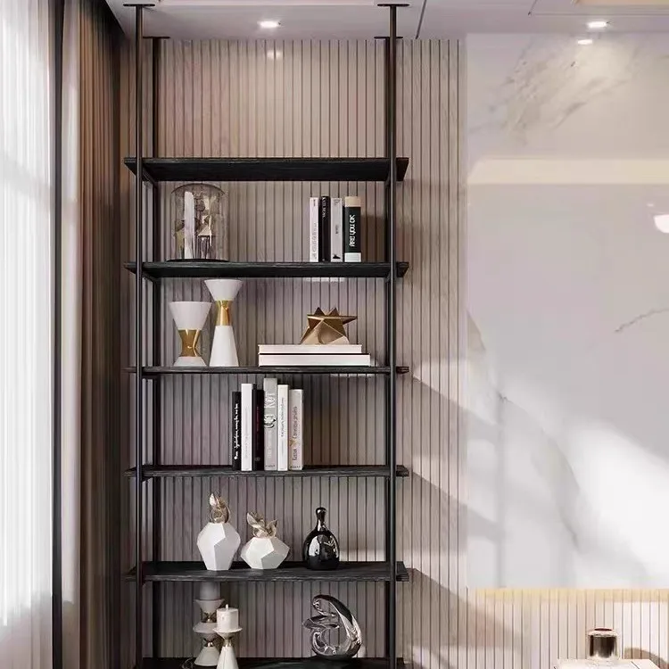 Simple partition shelving, home living room, study, bookshelf, wrought iron, multi-layer office partition, top-over display shel