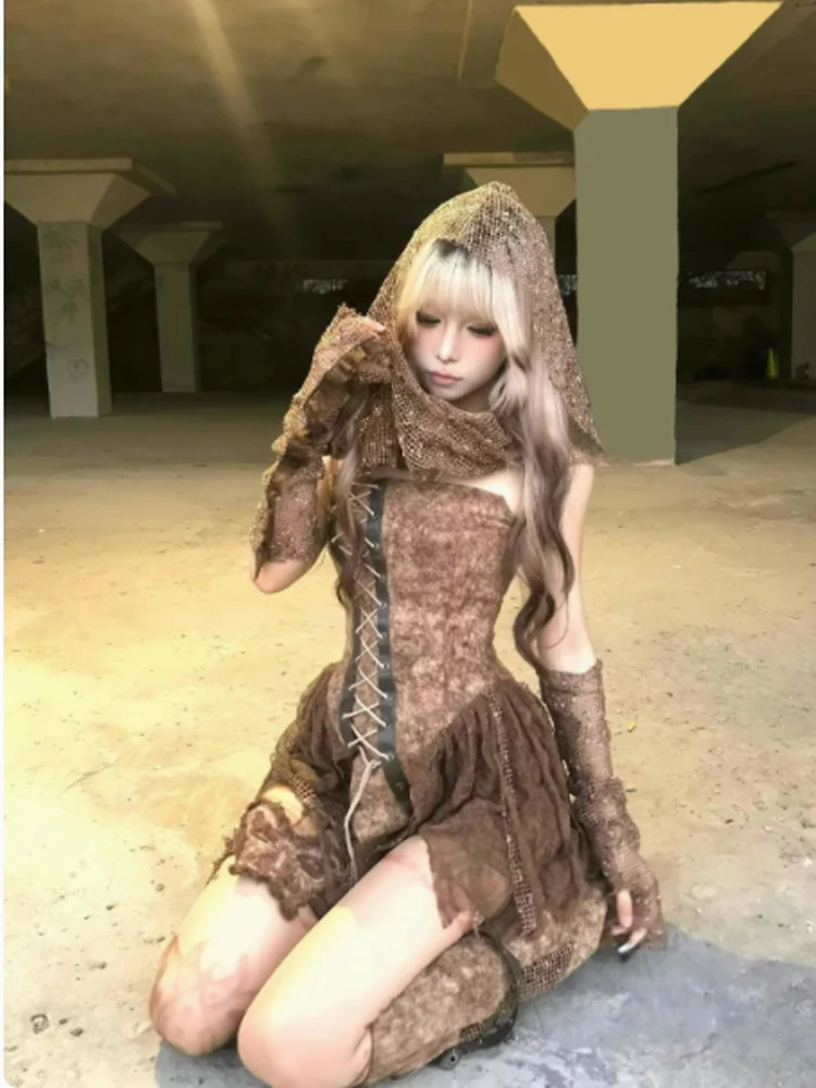 

Модный комплект Y2K для девушек: топ-бандо с асимметричными бретелями, шорты, головной платок, футболка, короткие брюки из полиэстера