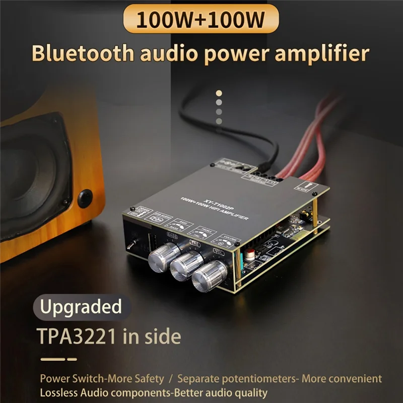 New-XY-T1002P TPA3221 100Wx2 Bluetooth Digital Power Amplifier Board Stereo Subwoofer High Bass Adjustment AMP With Case