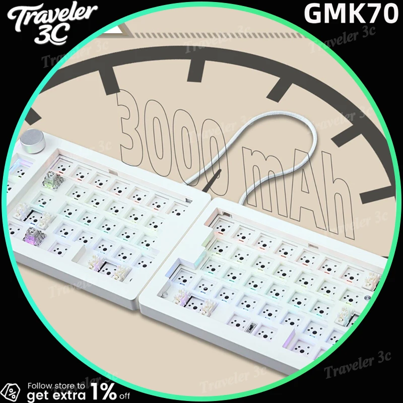 ZUOYA Gmk70 Mechanical Keyboard Kit Split Ergonomic Tri Mode Bluetooth Wireless Gasket Custom 3000 Mah Rgb For Gaming Office