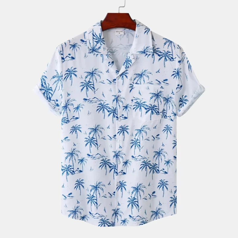 

Hawaiian Men's 3D Shirt Beach Coconut Tree Print Short Sleeve Men's Clothes Fashion Lapel Button Top T-shirt 2026 New Shirt For
