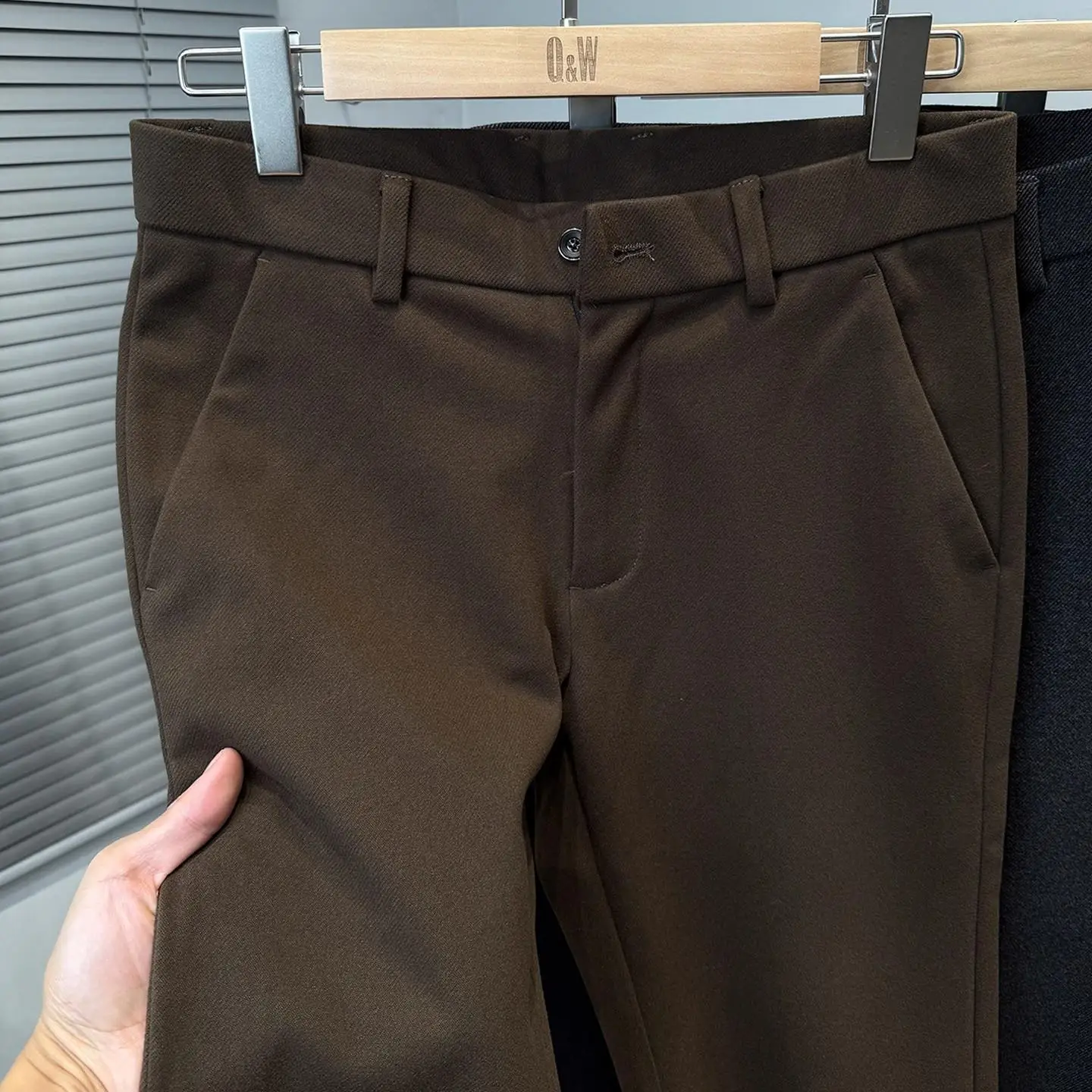 

Men's Woolen Busin Casual Trousers Autumn Winter Mid-aged Straight Leg Long Pants Faionable Ele Classic Sle