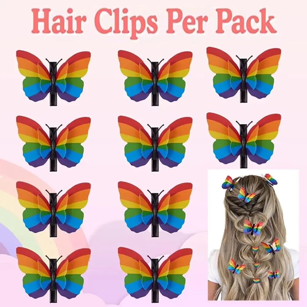 10Pcs/Set 3D Butterfly Hair Clip Colorful Portable Butterfly Hair Accessory Spring Clip Handmade Butterfly Rainbow Hairpin
