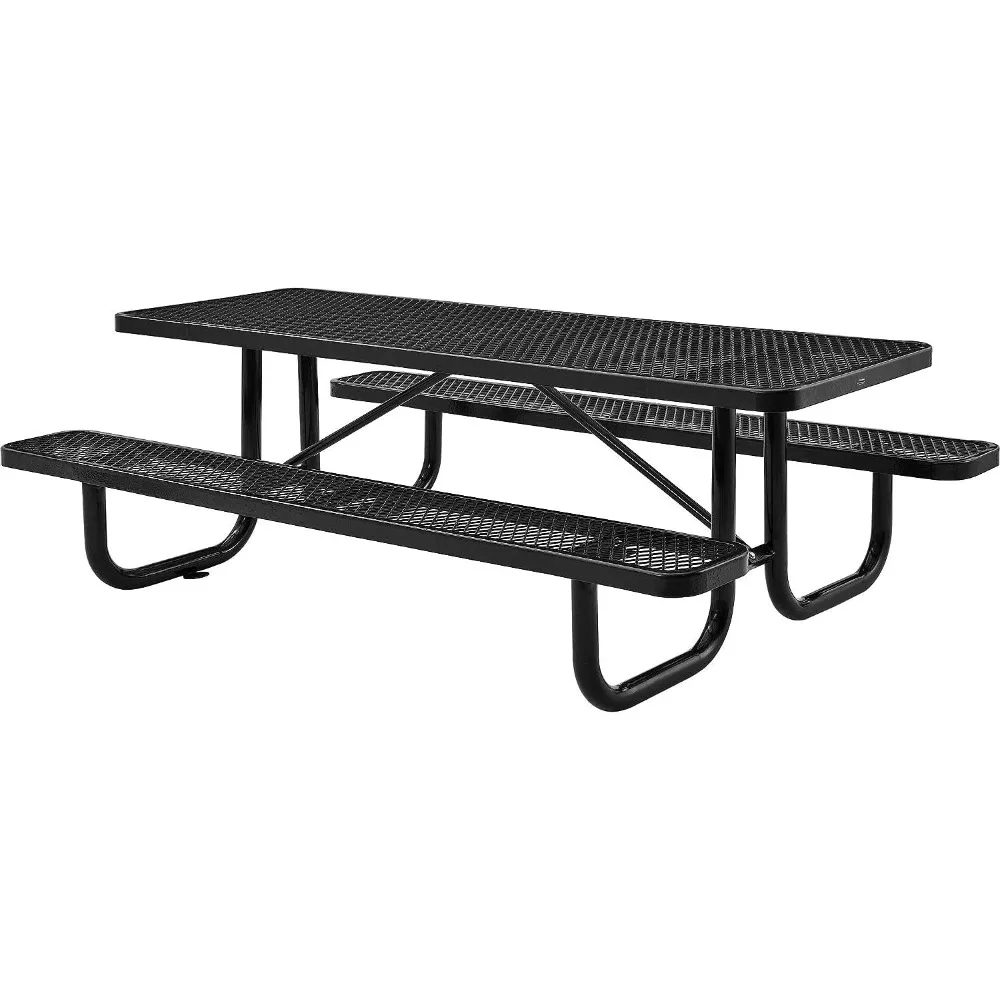 Picnic Table, Surface Mount, Using Heavy-Gauge Metal Mesh with A Black Thermoplastic Coating, Free Durability Outdoor Tables