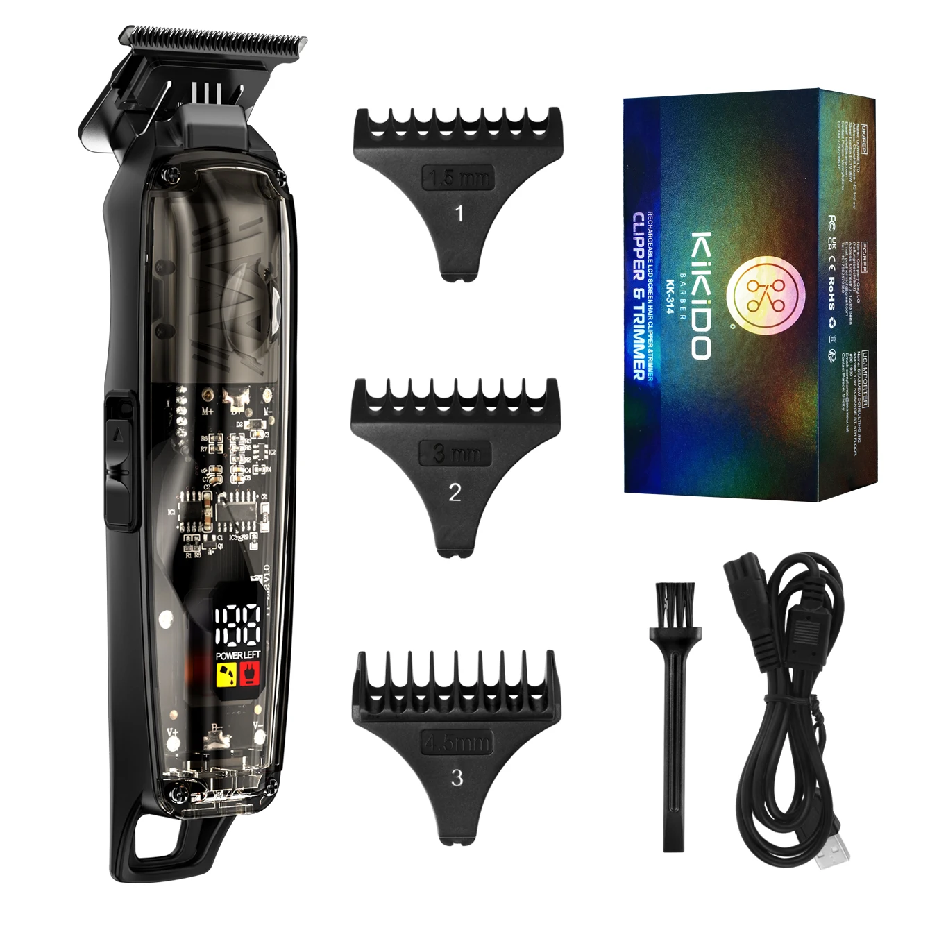 KK-314 Rechargeable Hairs Clippers Profession Clippers Transparent Electric Hair Trimmers For Men Cordless Hair Cutter Machine