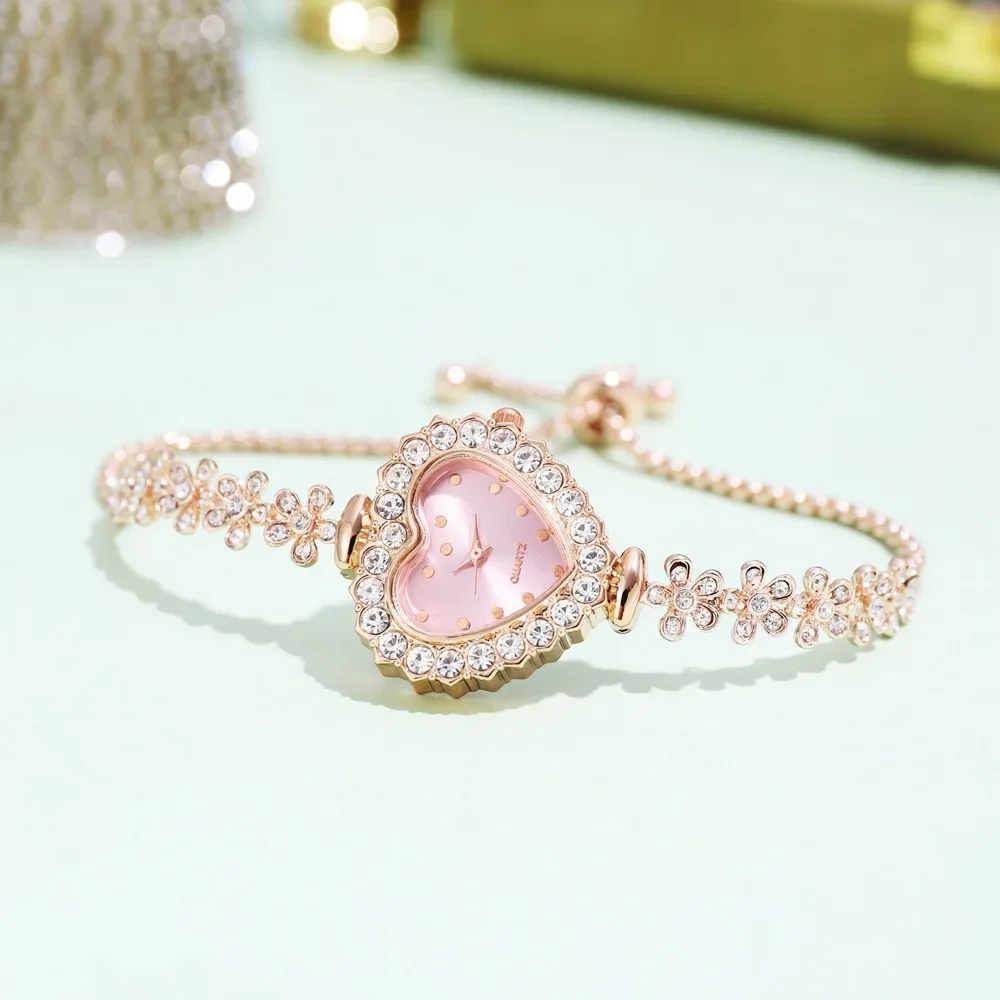 Luxury Rhinestone Women Bracelet Watches Heart Shape Small Dial Quartz Wristwatch Steel Female Watch Montre Femme Wholesale