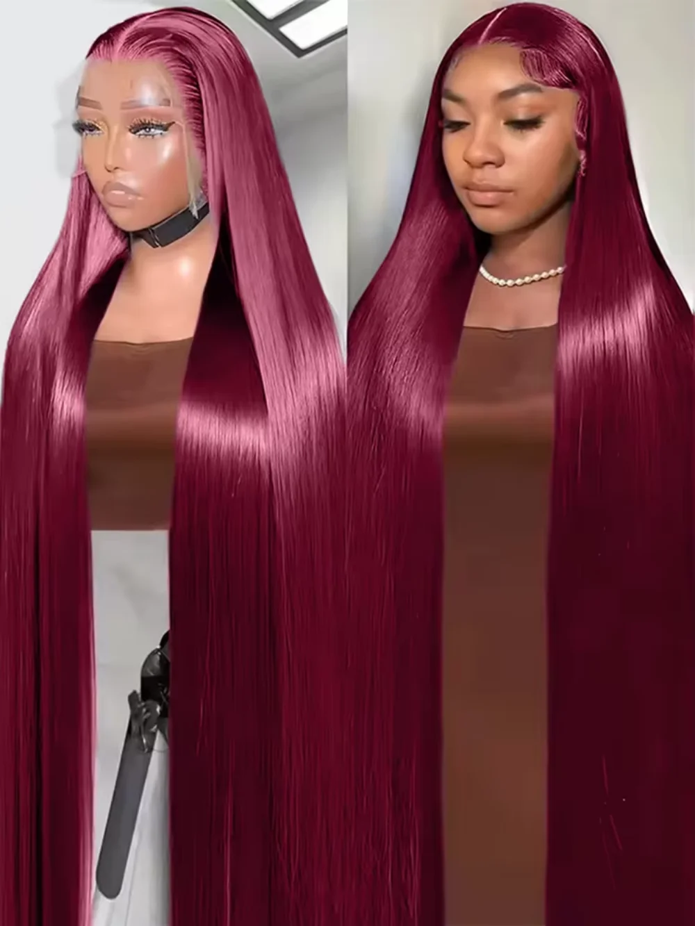 

Красный парик 99J Burgundy из натуральных волос, прямой, с кружевной вставкой 13x4 и 13x6 HD, плотность 220, для женщин