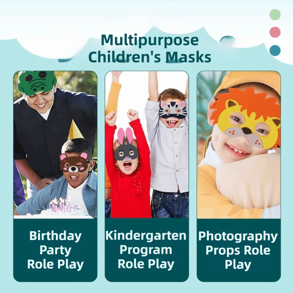 4 pezzi per bambini, maschera per animali in feltro, materiale in feltro, design per cartoni animati, maschera per cosplay di animali, per bambini, orecchie di animali