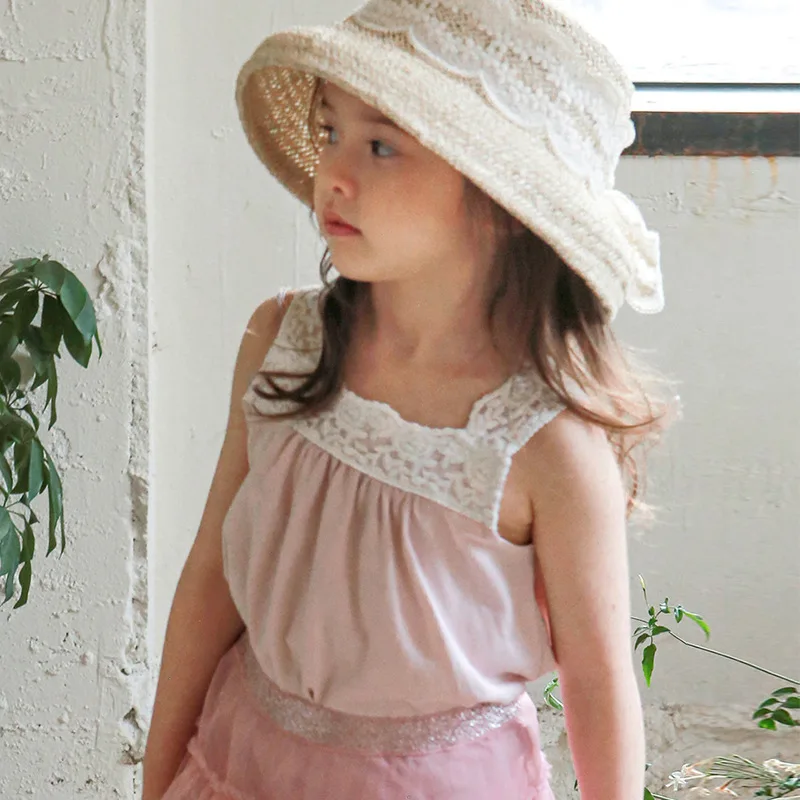 

2025 Summer Korean Children's Clothing Children's Girls Foreign Style Cotton Edge Sling Vest Spot Casual