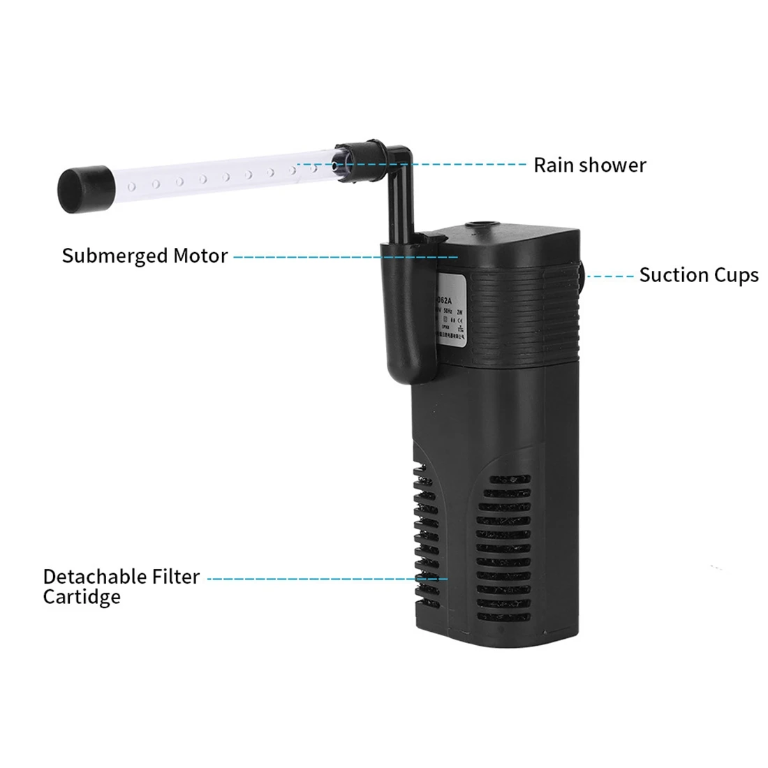 Internal Aquarium Filter, Submersible Power Filter, Inflation System, with Sponge Filter(EU Plug)