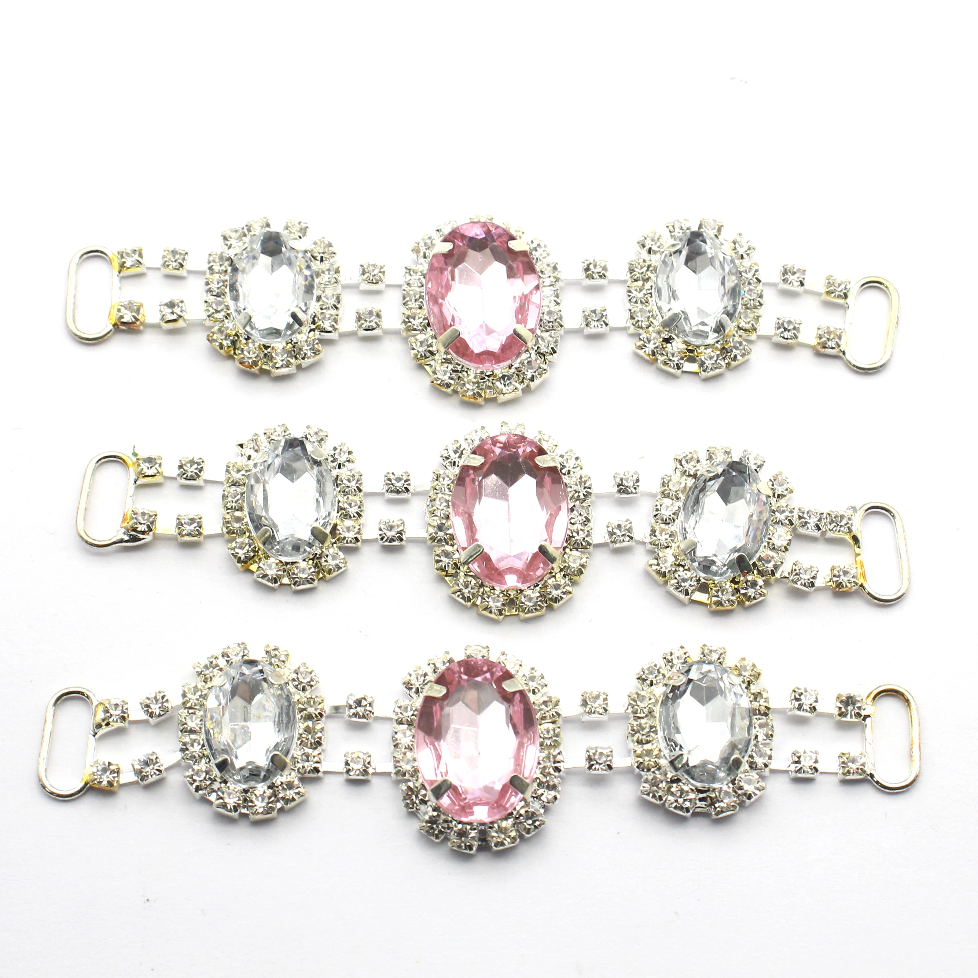 Shiny Rhinestone Metal Link Connector 2.3*9.5cm 2Pcs/Pack Bikini Bra Dress Decoration Accessories