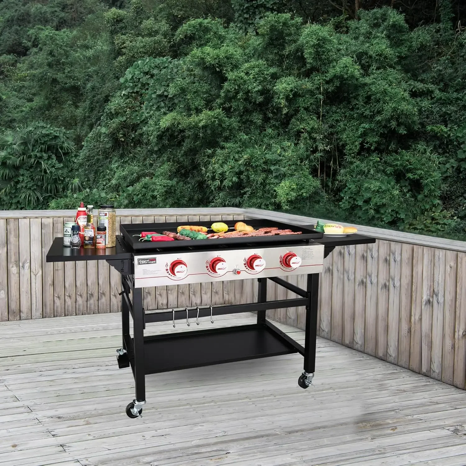 GB4000 36-inch 4-Burner Flat Top Propane Gas Grill Griddle, for BBQ, Camping, Red