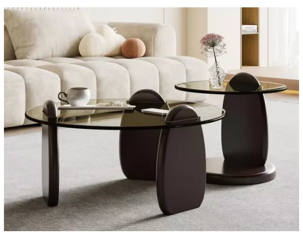 

！@Modern Italian Glass Top Wooden Coffee Table Minimalist Design High Quality Cheap Factory Price Luxury Wooden Coffee Table Set