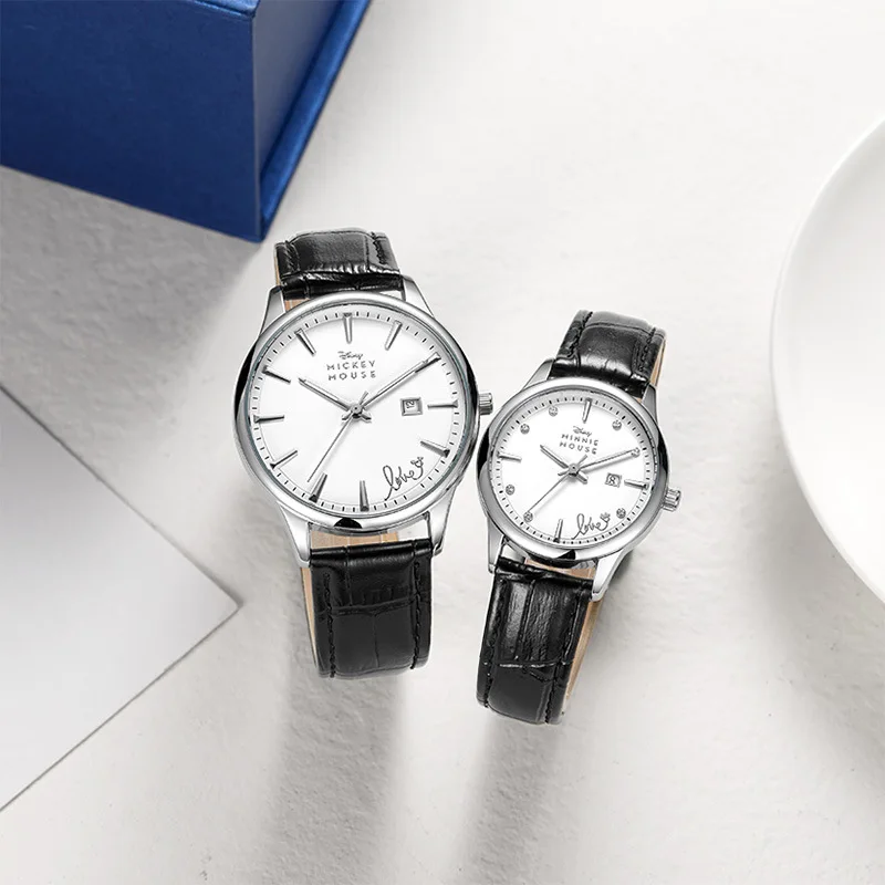 

Оригинальные наручные часы Disney, модные простые часы для пар, водонепроницаемые женские кварцевые часы с календарем и ремешком в стиле Микки, 299 Special