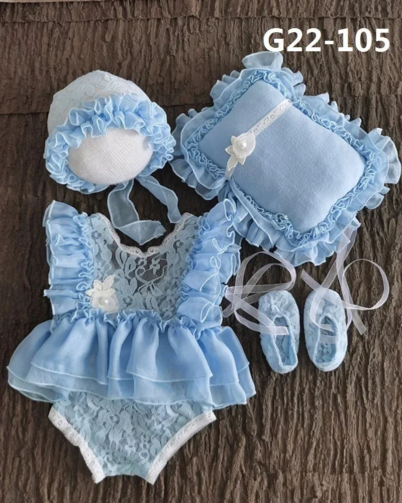 0-3M Newborn Photography Props Baby Hat Baby Girl Lace Romper Bodysuits Outfit  Photography Clothing