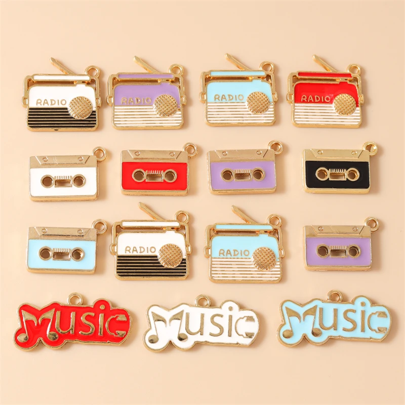 20pcs Cute Enamel Music Series Radio Record Charms Pendants for Jewelry Making Earrings Necklaces Keychains DIY Crafts Supplies