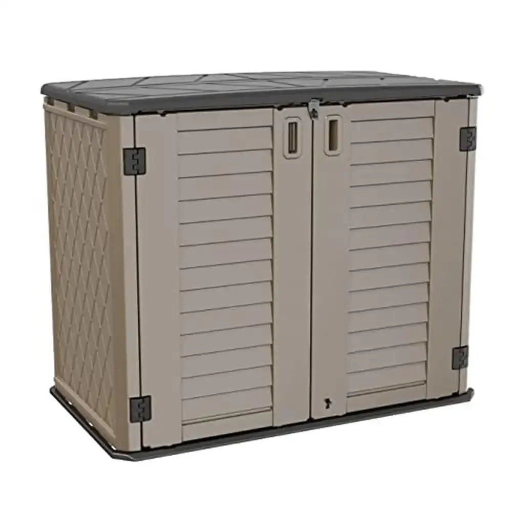 

Outdoor Storage Shed Lockable Horizontal Cabinet Tools Toys Trash Cans Patio Accessories Garden Accessories-Brown-27 Cu.ft-UV