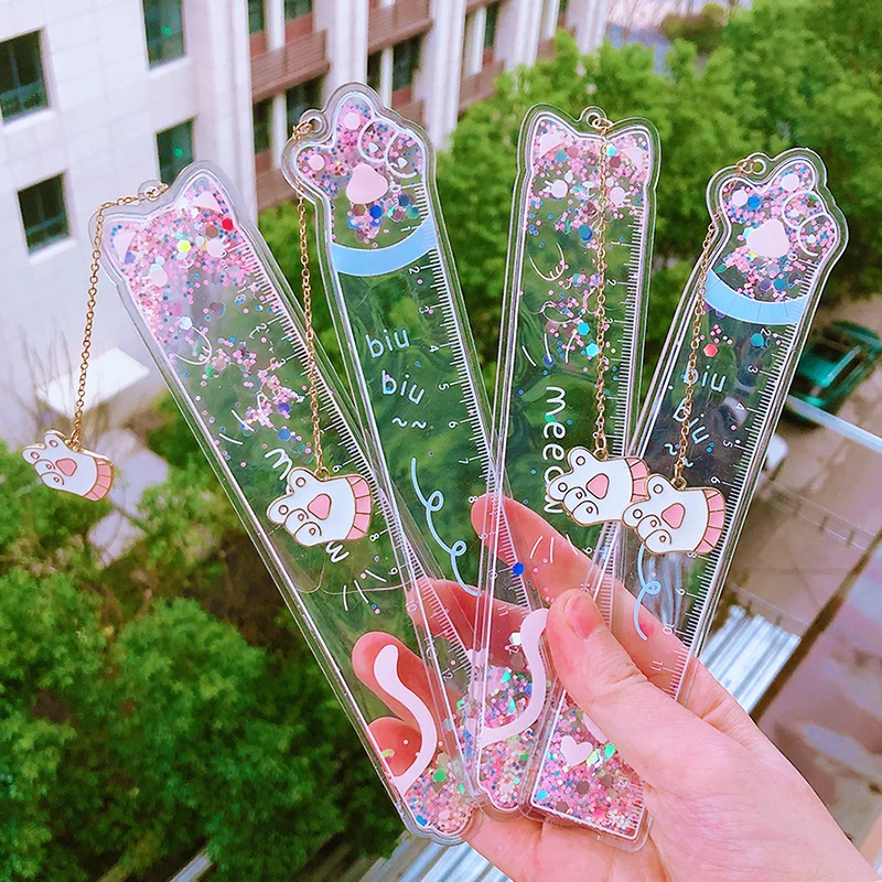 Cute Bear Drawing Bookmark, Quicksand Ruler, Office Gadgets, Papelaria Estética, Material Escolar, Acessórios, Coisas