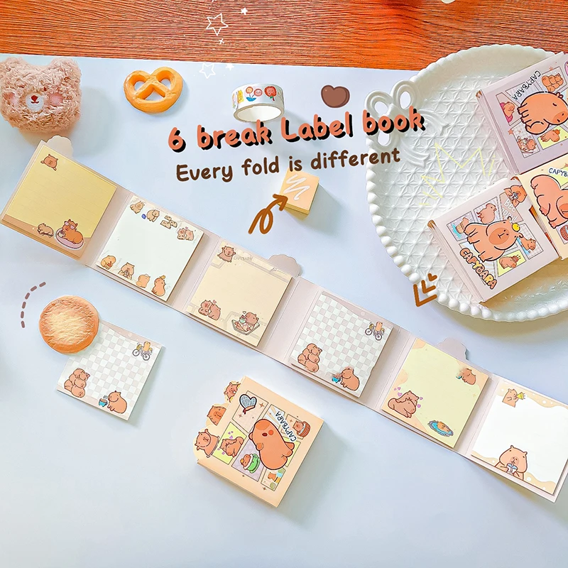 Bonito Capivara Sticky Note, Mini Notebook Portátil, Creative Daily Note Paper, Material Escolar, Papelaria Kawaii, 70 Folhas