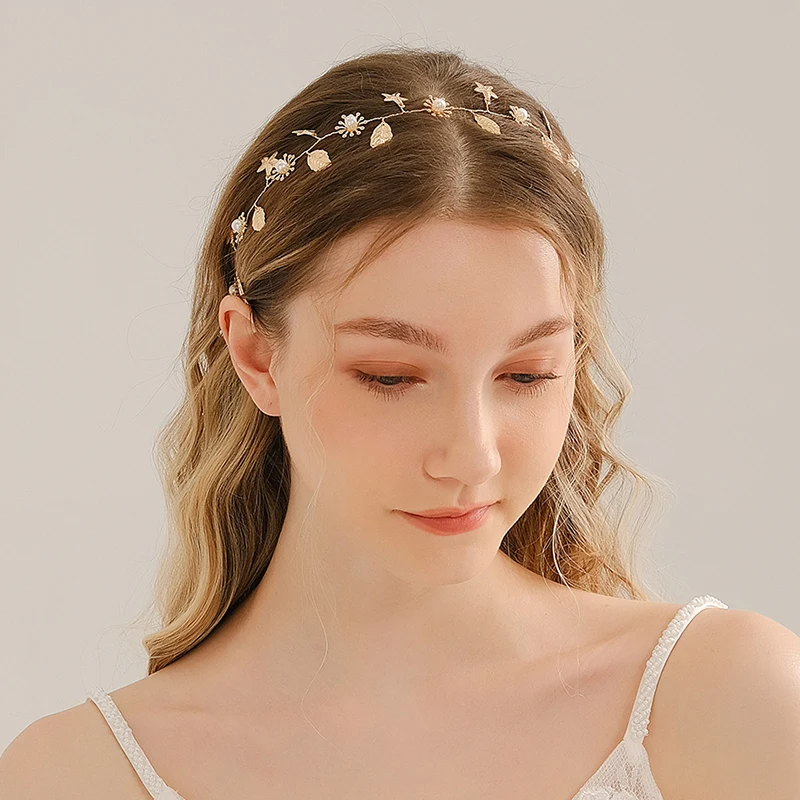 Handmade Starfish Leaf Pearl Headbands for Women Hair Accessories Crystal Bridal Wedding Hair Jewelry Party Bride Headpiece Gift