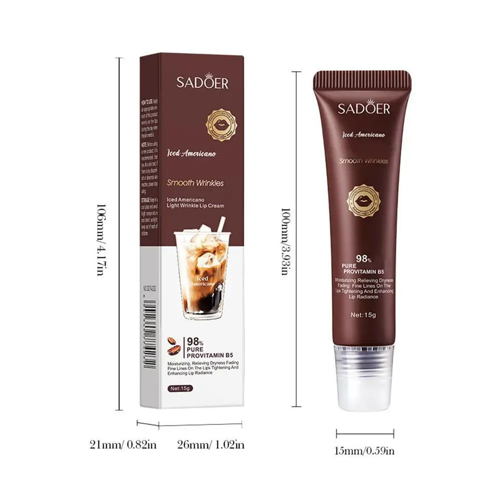 Bálsamo labial Iced Americano com cafeína, cuidados labiais refrescantes e rechonchadores para lábios secos, antirrugas e reparos, hidratante labial