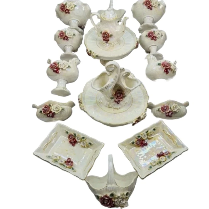 

European Porcelain Luxury Marble Round 16-Grid Fruit Plate Family Wedding