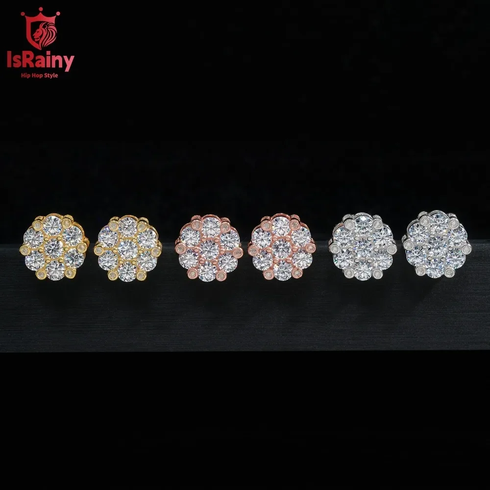 IsRainy 925 Sterling Silver Round Full Moissanite GRA Certified Diamong Stud Earrings Anniversary For Women Men Fine Jewelry