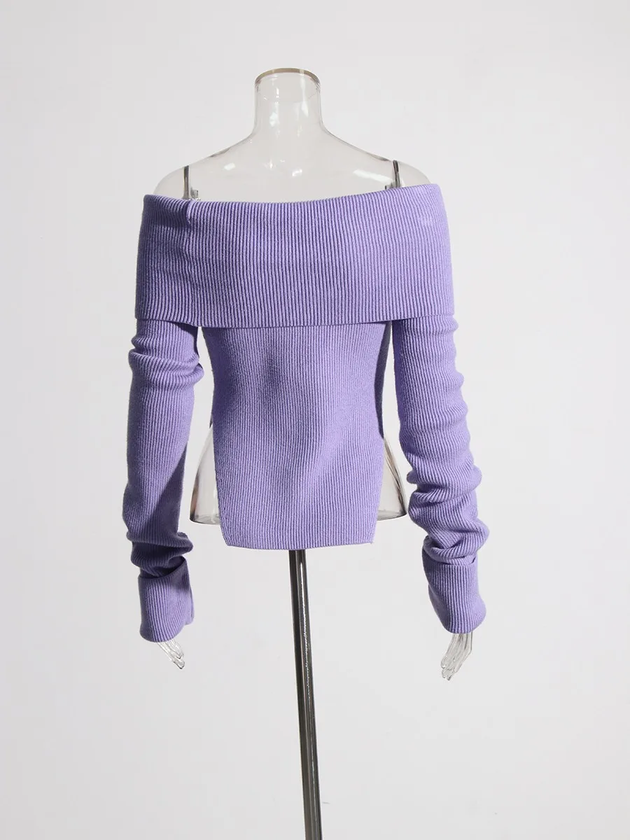 TWOTWINSTYL الصلبة التخسيس موضة البلوزات للنساء مائل الرقبة طويلة الأكمام سبليت عارية مردف الحد الأدنى سترة الإناث جديد #6