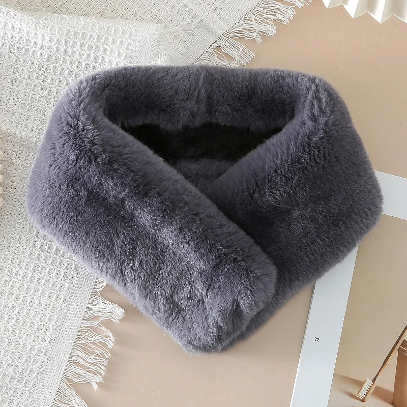 両面プラッシュラビットファースカーフ-マグネット式留め具-全皮-暖かいネックプロテクター-レディーススタイル-おしゃれな冬用アクセサリー