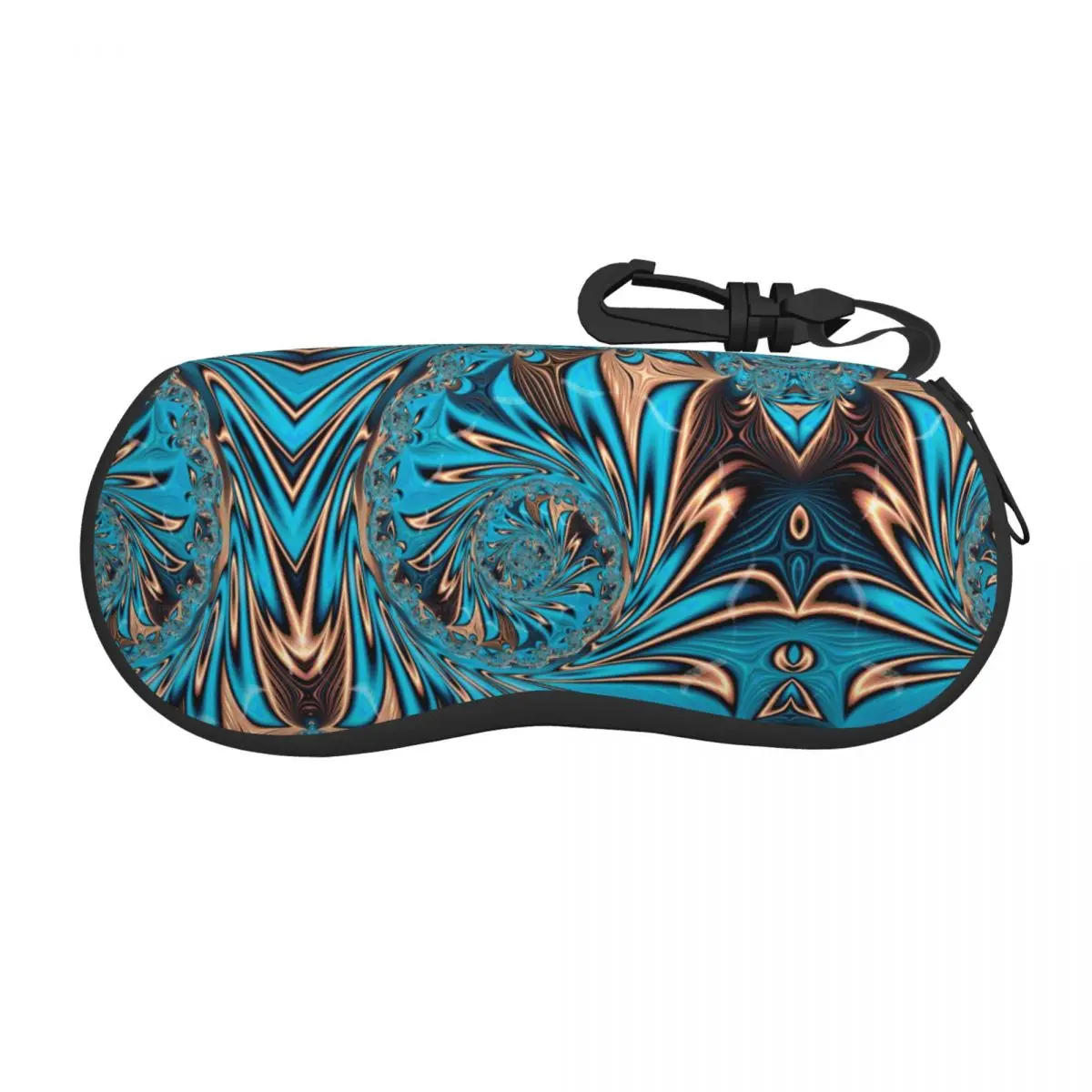 Turquoise Gems Geometric Eyeglass Glasses Case Men Women Soft Pretty Teal and Copper Fractal Two Sunglasses Protective Bag