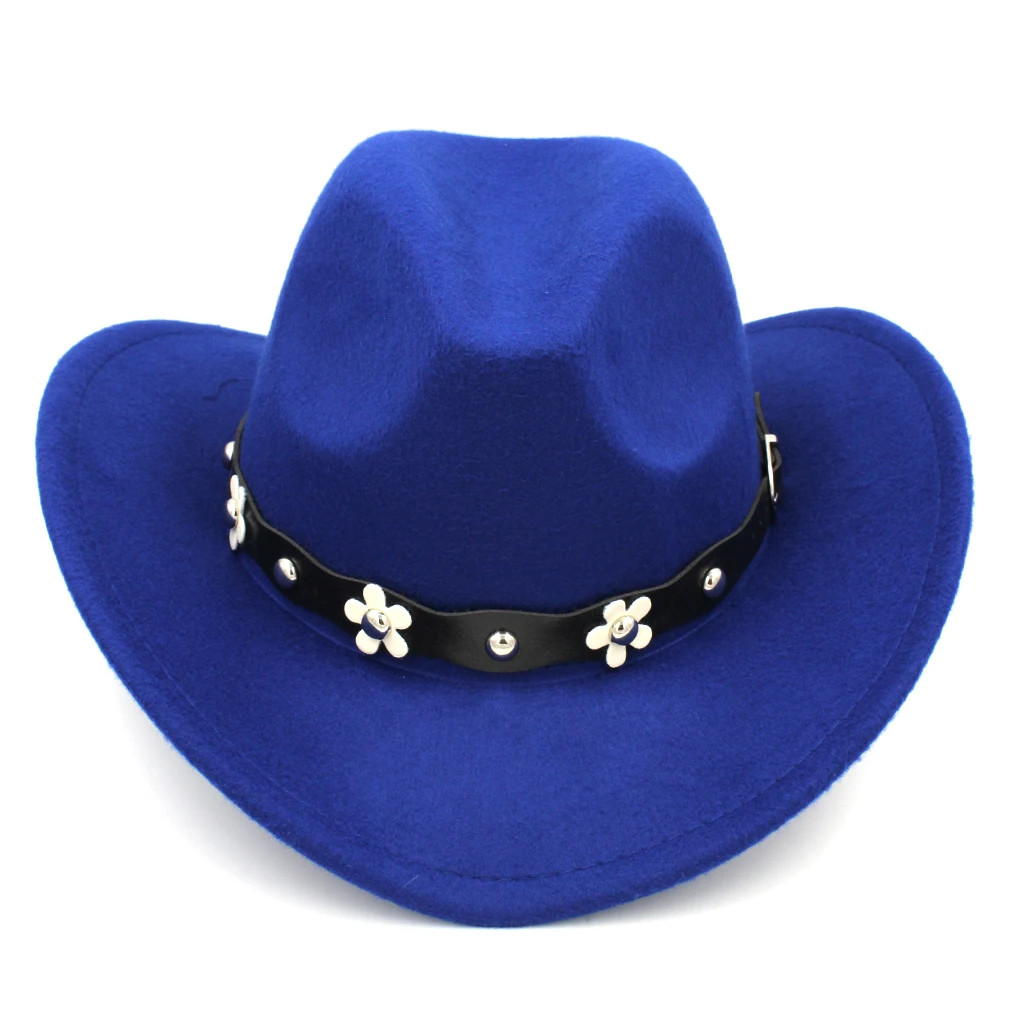 Kids Western Cowboy Hat Girls Cowgirl Cap Boys Fedoras with Flower Studded Leather Belt for Halloween Birthday Party Accessories view 5