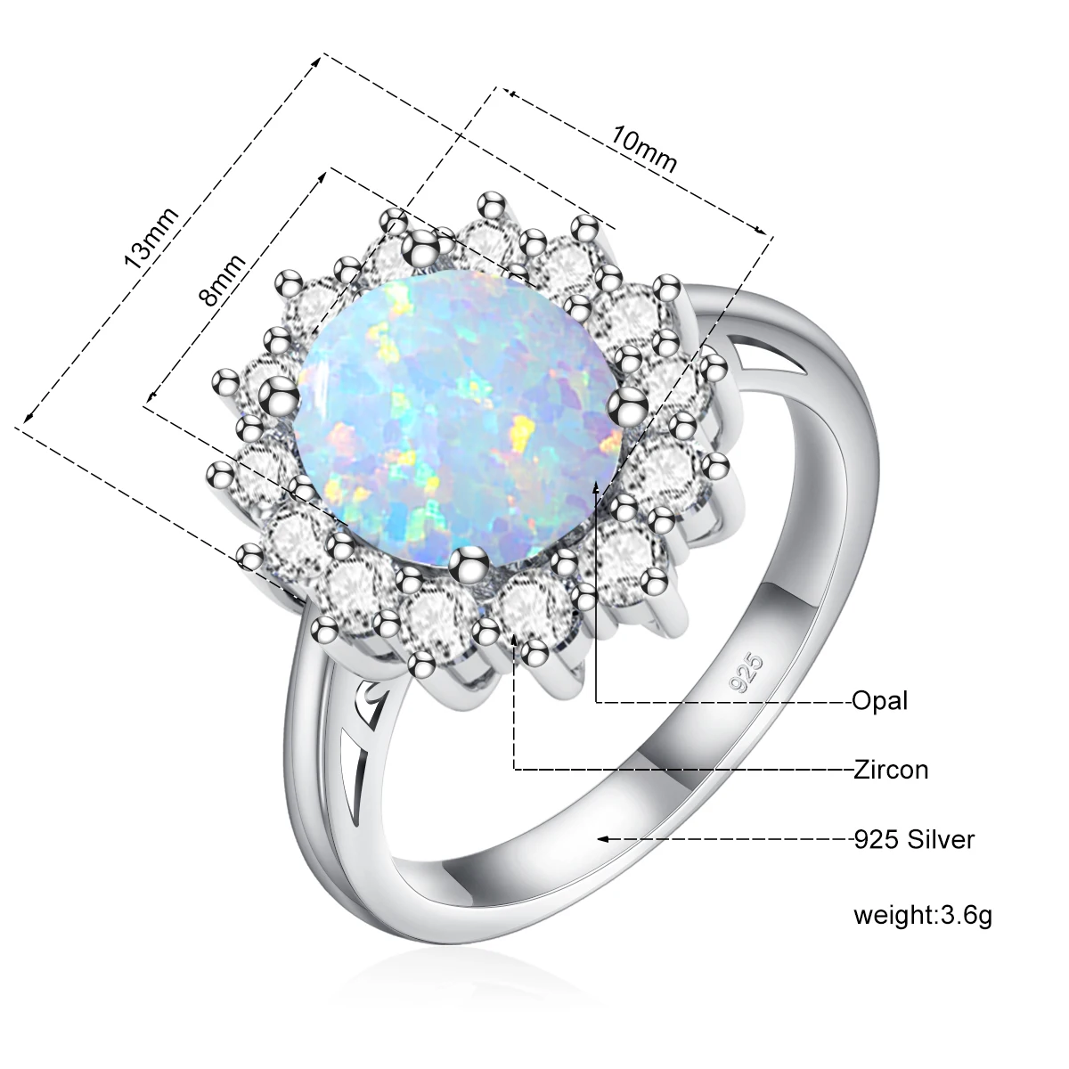 Classic Opal Rings 925 Silver Woman Princess Diana Engagement Wedding Birthday Gift Ring Fine Jewelry